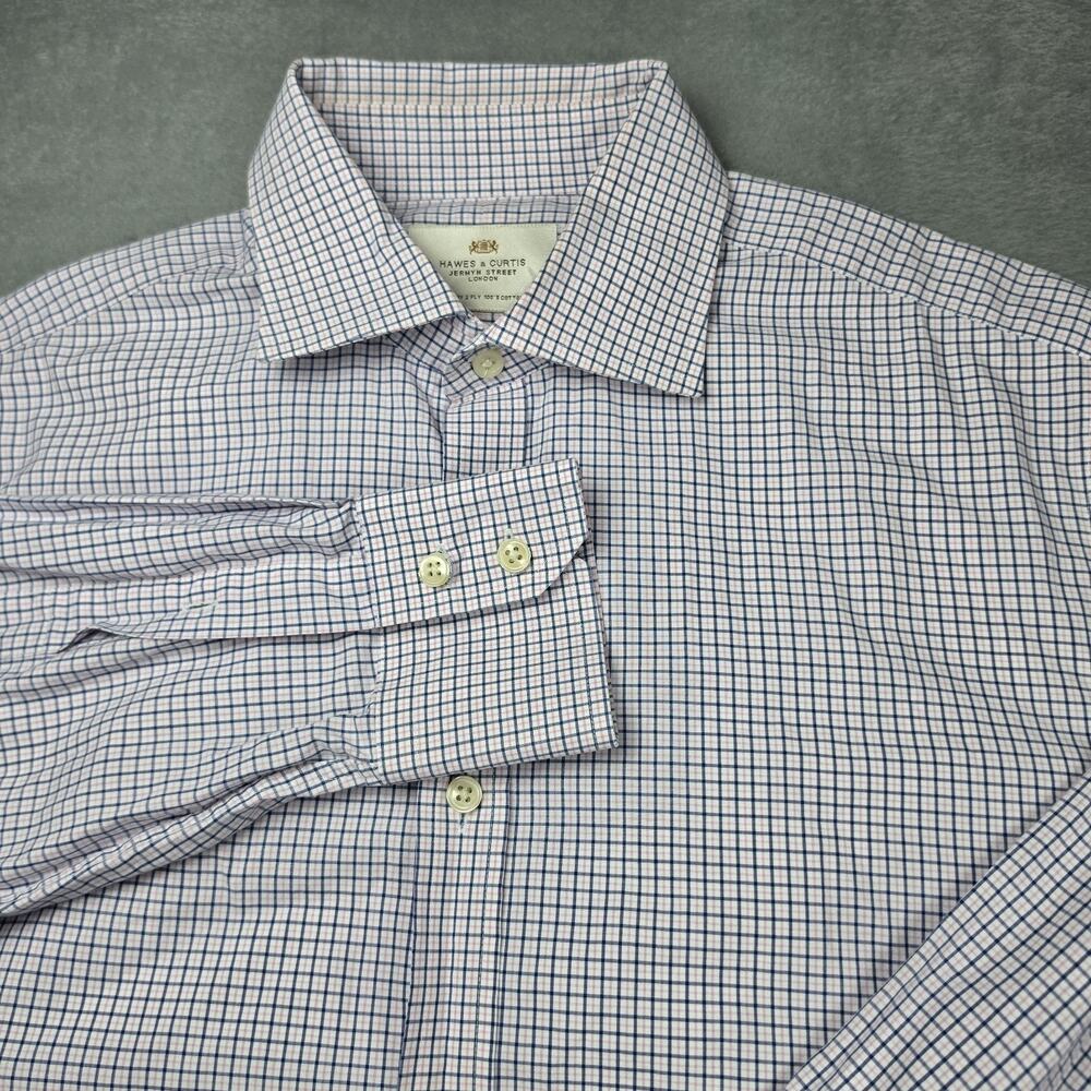 Hawes & Curtis London Dress Shirt 16.5 34 Blue Pink Check 2 Ply Cotton Classic F